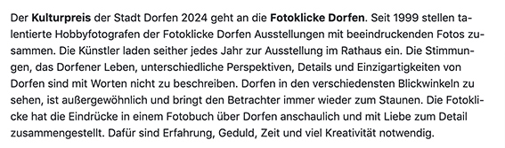 Bekanntgabetext zum Dorfener Kulturpreis 2024